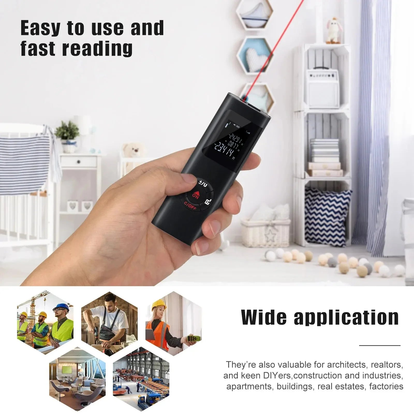 SmartMeasure 40M/60M Mini Laser Distance Meter – USB Rechargeable Handheld Rangefinder for Accurate Measurements