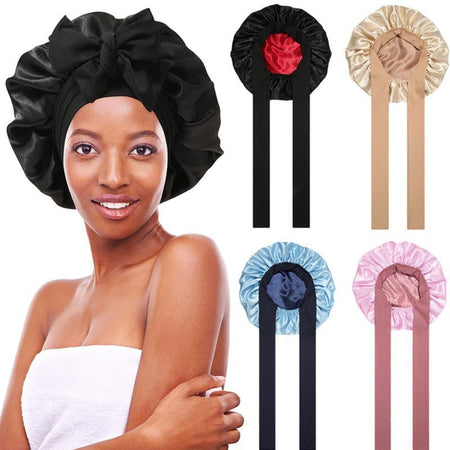 AWAYTR Satin Bonnet Silk like Bonnets for Sleeping Sleep Cap Double Layer Hair Care Bonnet with Elastic Tie Band for Curly Hair Night Cap